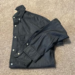 Dark Blue Striped Chambray Style Button Down